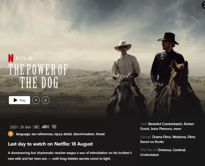 last day to watch the power of the dog on netflix