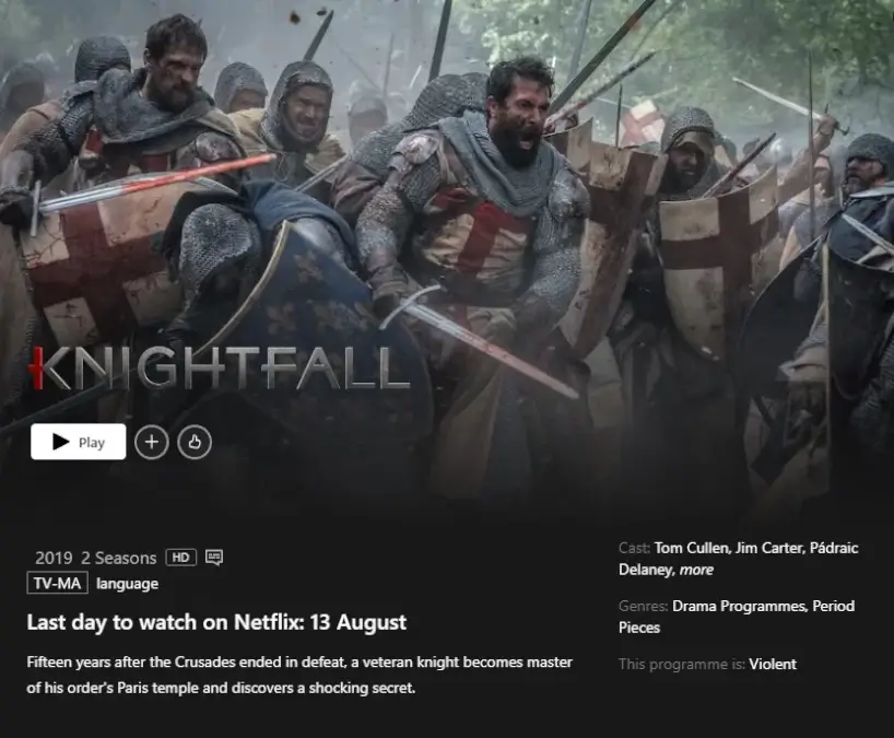 removal date on knightfall netflix