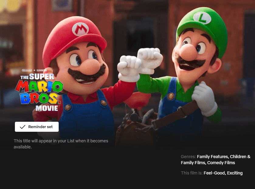 Super Mario Bros Netflix Page