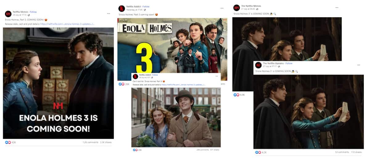 Enola Holmes Fake Facebook Posts