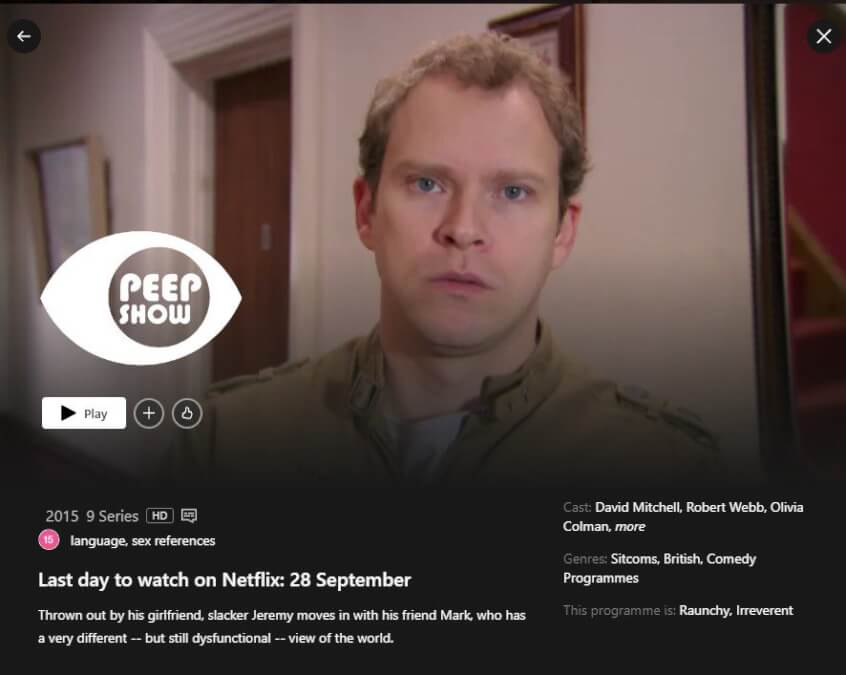 removal date for peep show on netflix