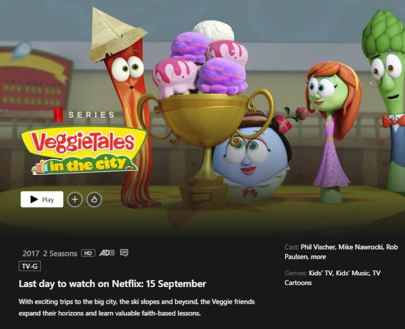 veggietales in the city netflix removal date