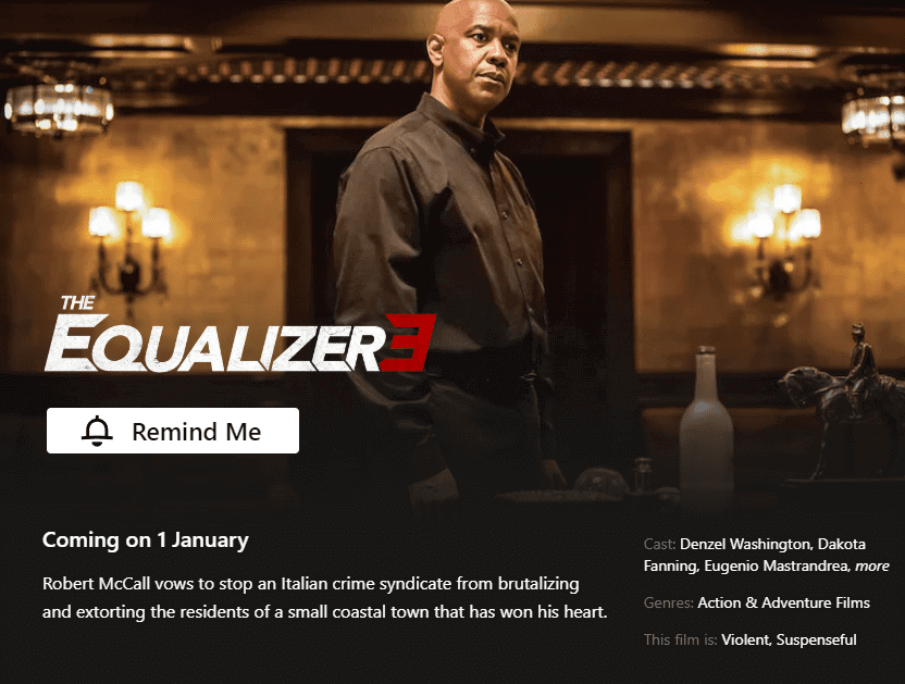 release date for the equalizer 3 on netflix us