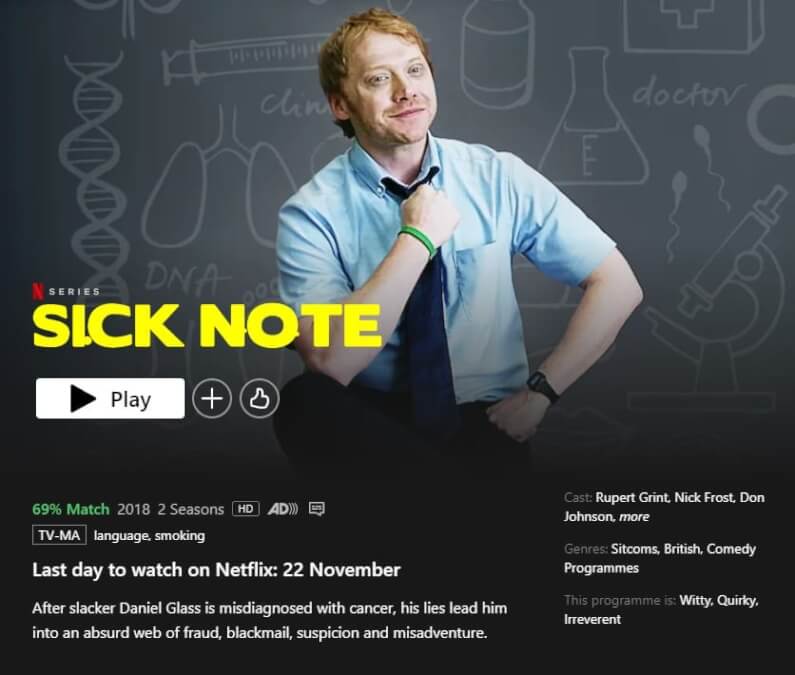 Sick Note Netflix Removal On Page