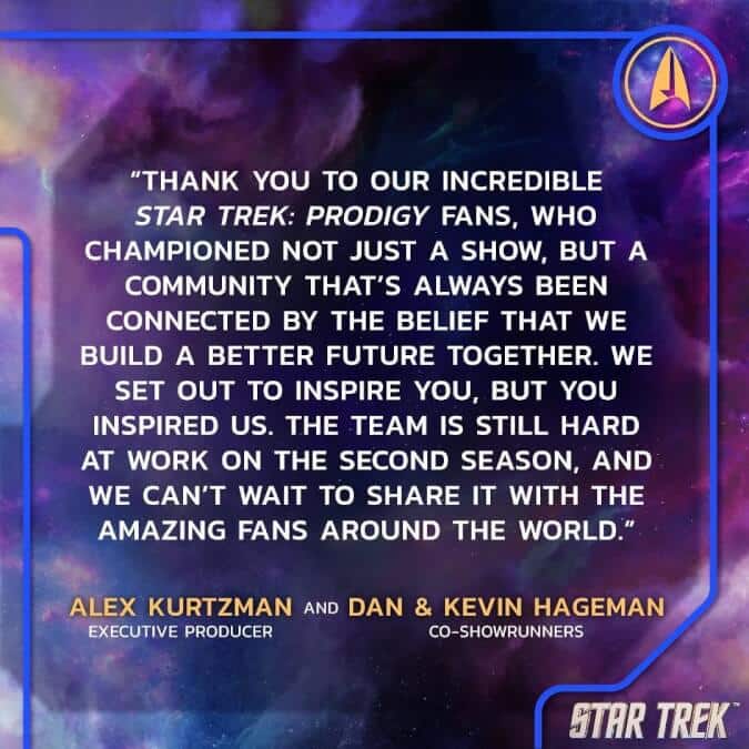Star Trek Prodigy Statement On Revival