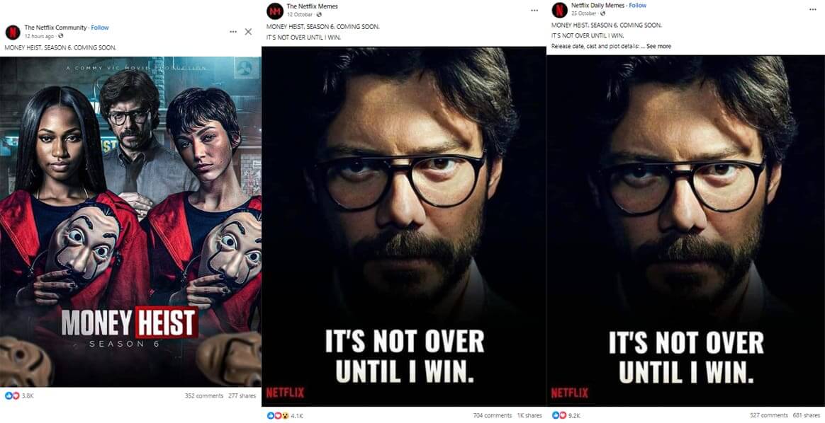 facebook posts for money heist season 6