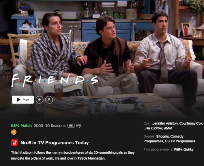 friends number 6 netflix top 10s