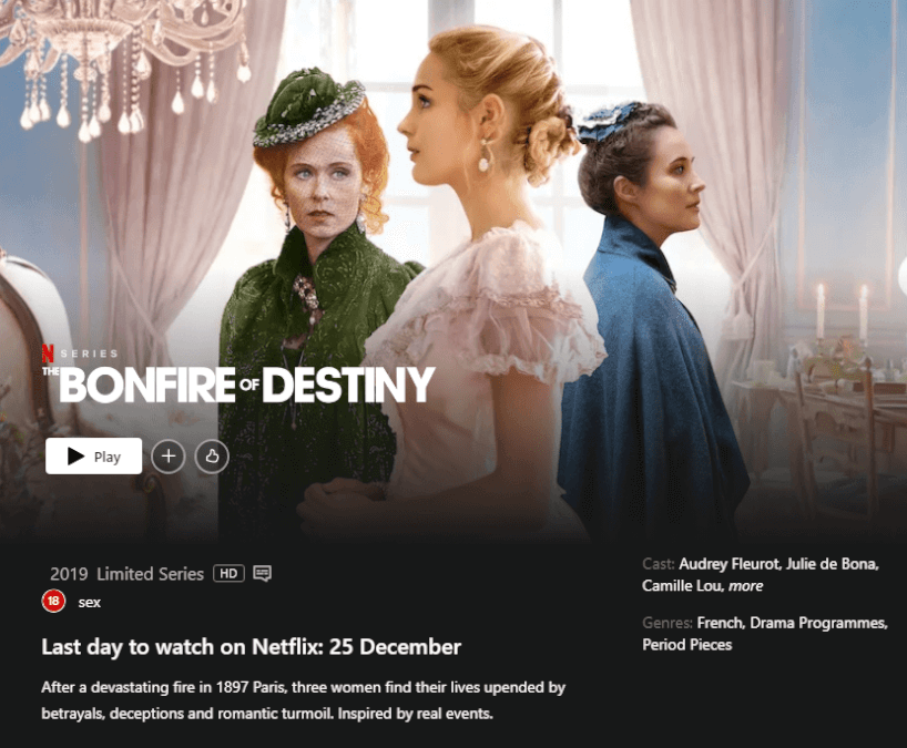 removal date for the bonfire of destiny netflix