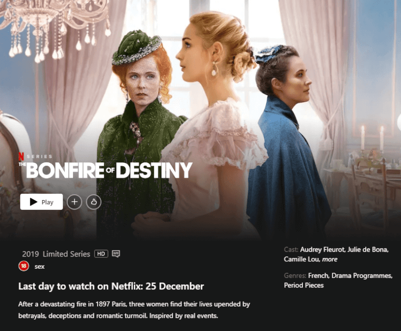Removal Date For The Bonfire Of Destiny Netflix