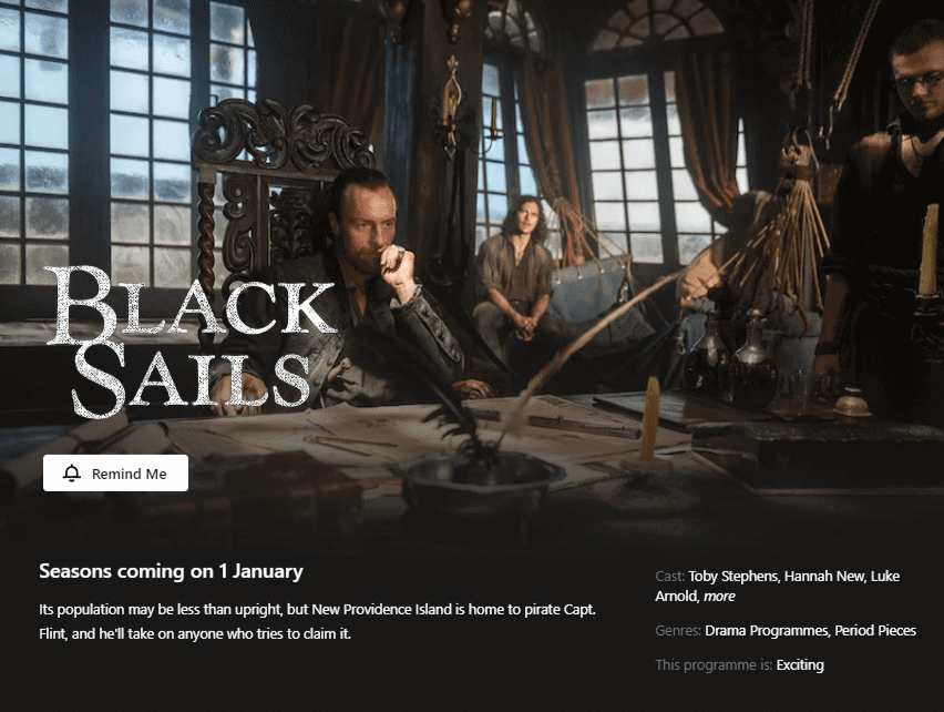 netflix addition notice for black sails