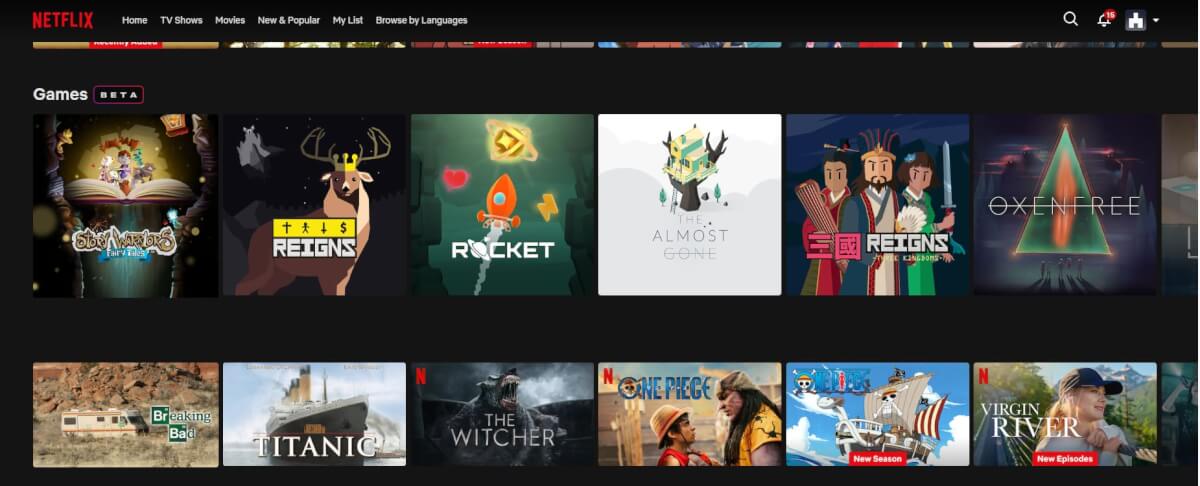 Netflix Games Beta Row sur le site web