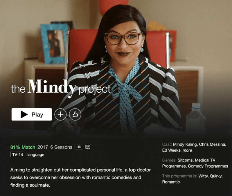 netflix page for the mindy project