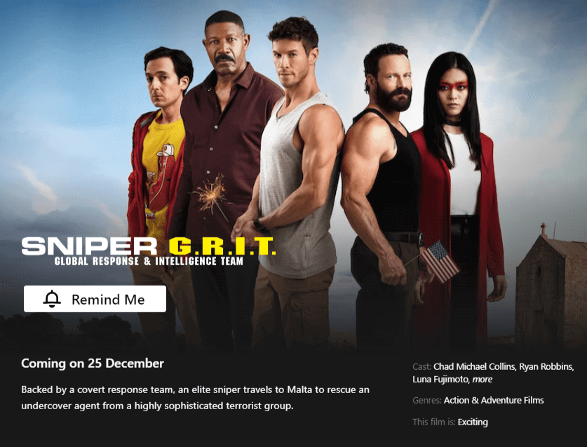 Sniper Grit Netflix Release Date In App