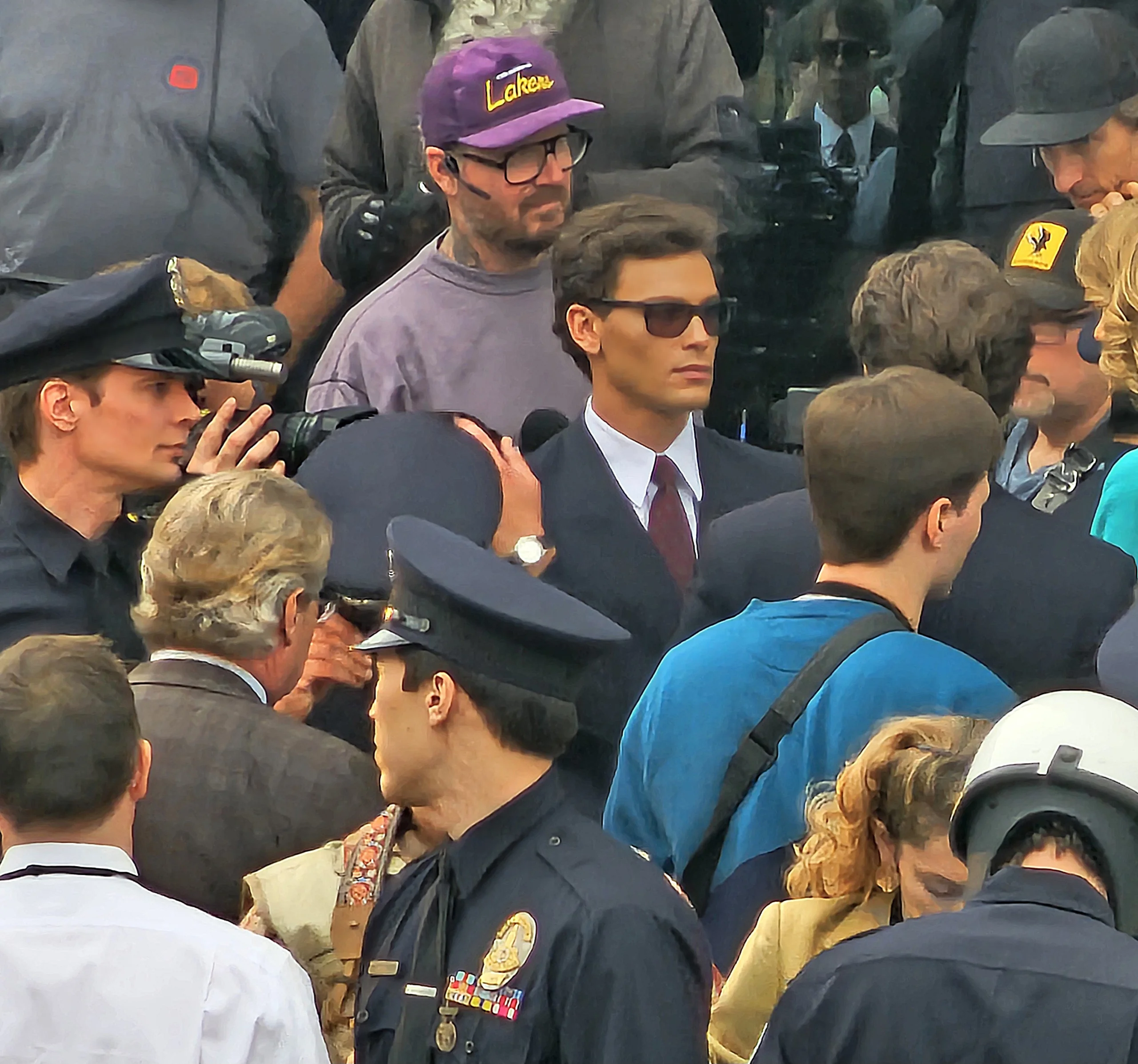 Monsters: The Lyle And Erik Menendez Story Filming 1st Outdoor Court Scene With Actors Cooper Koch And Nicholas Alexander Chavez In Suits As Press And Police Walk With Them Inside On Location In Los Angeles 24 Jan 2024 Monsters: The Lyle And Erik Menendez Story Filming 1st Outdoor Court Scene With Actors Cooper Koch And Nicholas Alexander Chavez In Suits As Press And Police Walk With Them Inside On Location In Los Angeles 24 Jan 2024