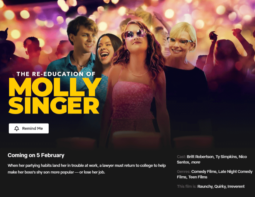 Netflix-App mit einem Veröffentlichungsdatum für die Rehabilitation von Molly Singer
