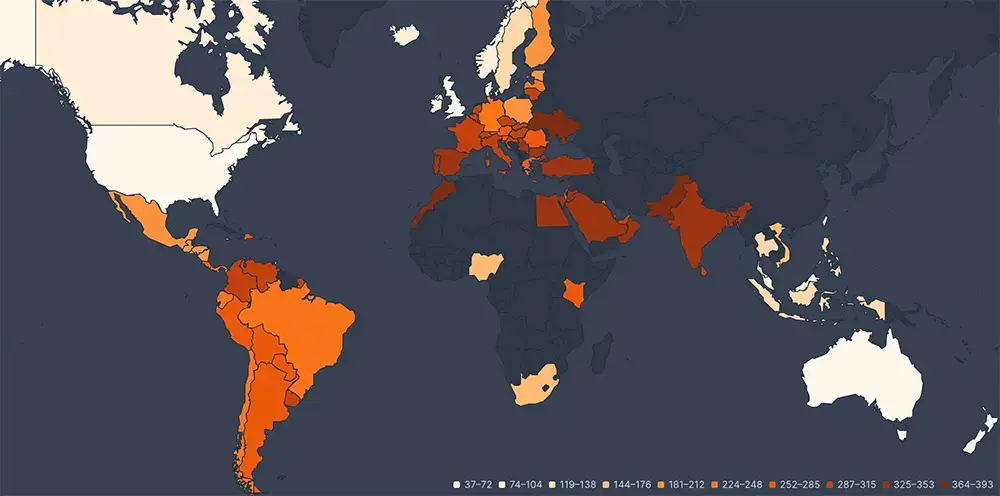 Mapa de calor de popularidad para la temporada 1 de Berlín Netflix