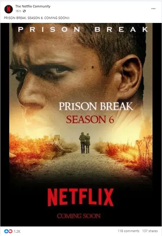 Prison Break Season Facebook Post