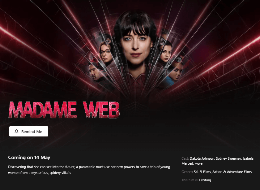 Madame Web Netflix Release Date