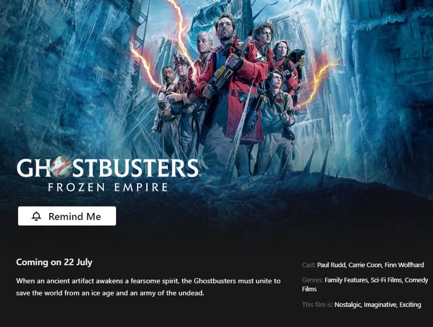Ghostbusters Frozen Empire July