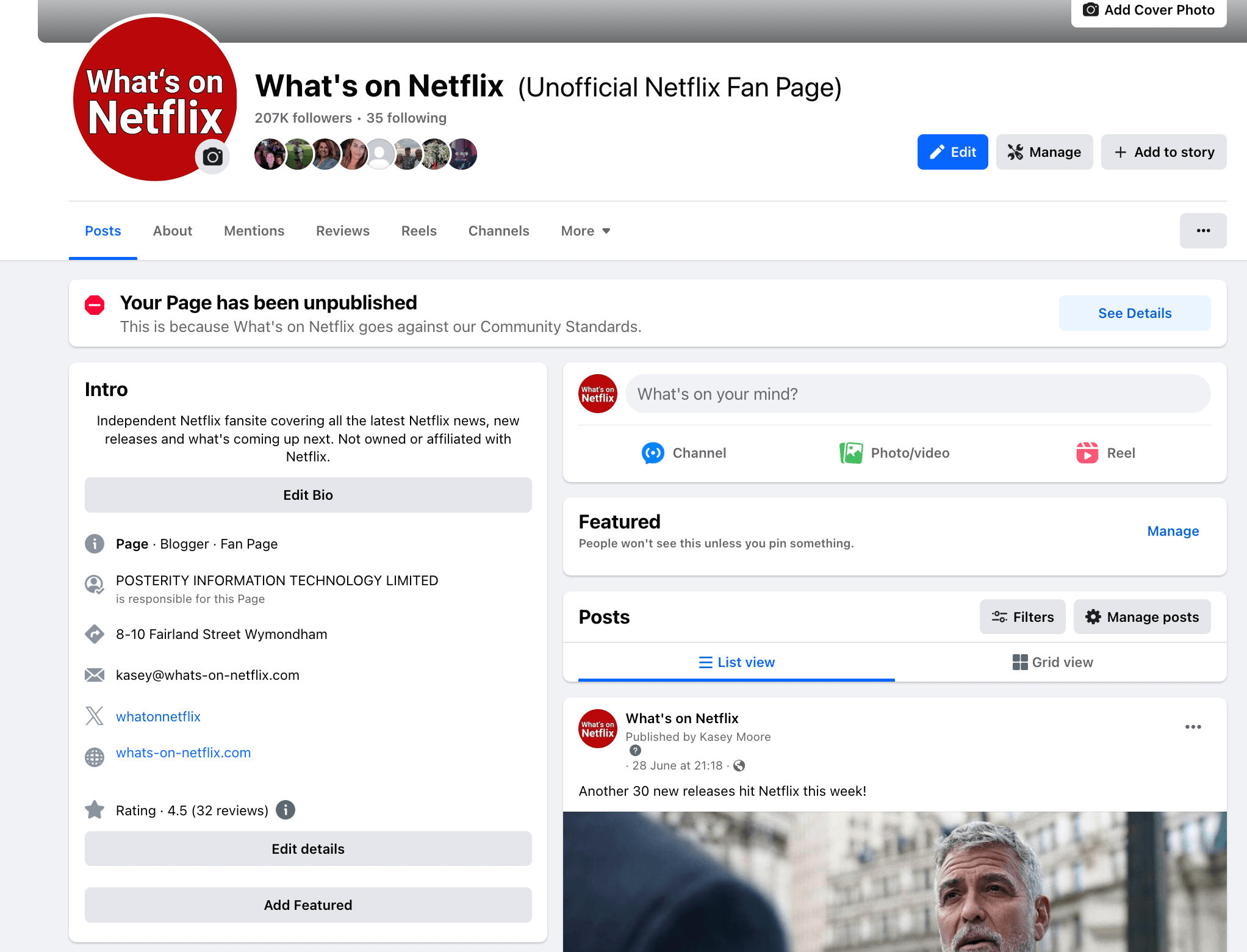 Our Facebook Page Unpublished