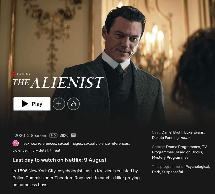 The Alienist Leaving Netflix Notice