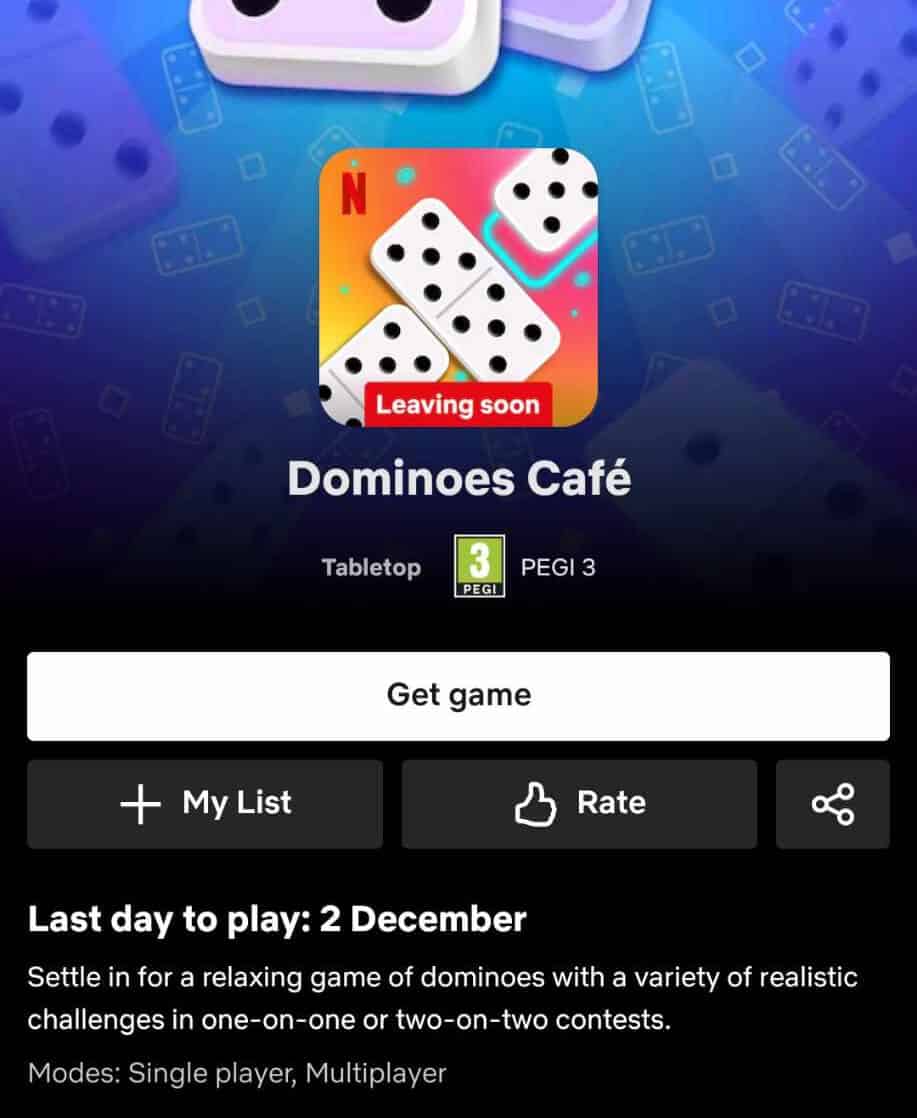 Dominoes Cafe Leaving Netflix Notice