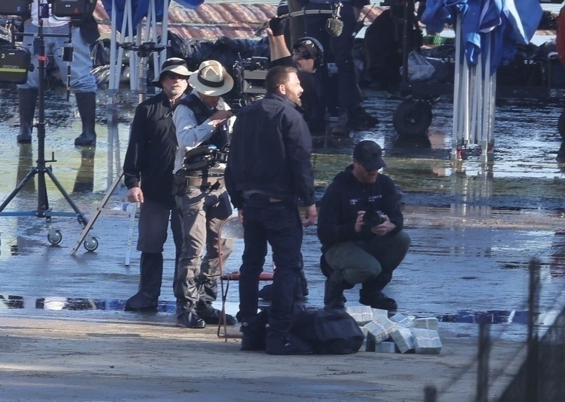 *Premium Exclusive* Ben Affleck, Helena Barrett, And Luis Gerardo Méndez Film Dramatic Shootout Scene In La River