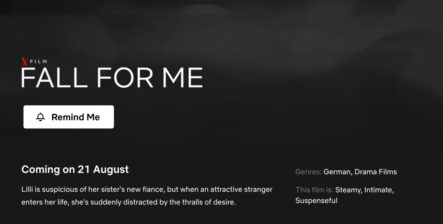 'Fall For Me' Netflix German Erotic Thriller Sets August 2025 Release