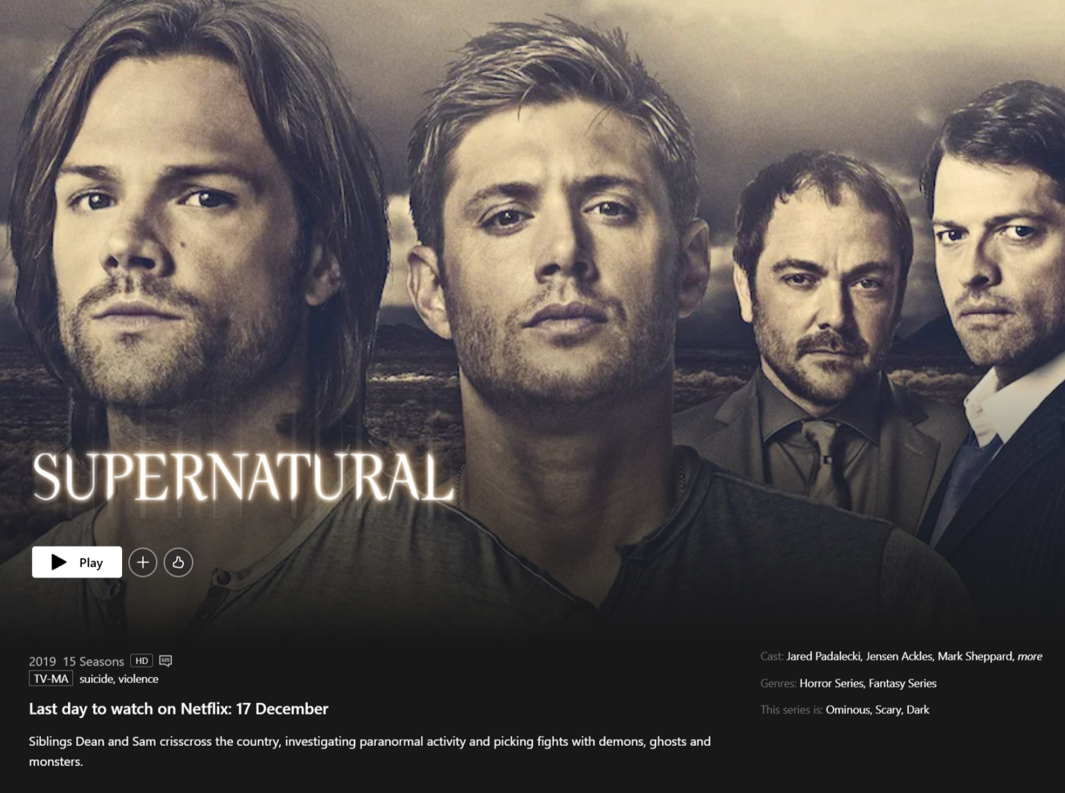 Removal Date On Supernatural Netflix